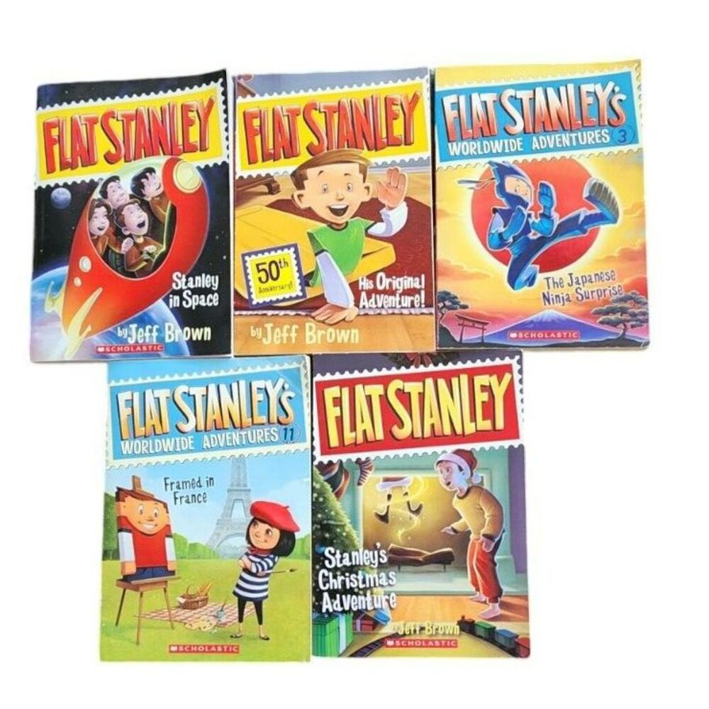 Flat Stanley Book Lot of 5 Jeff Brown Worldwide Adventures Scholastic Paperback